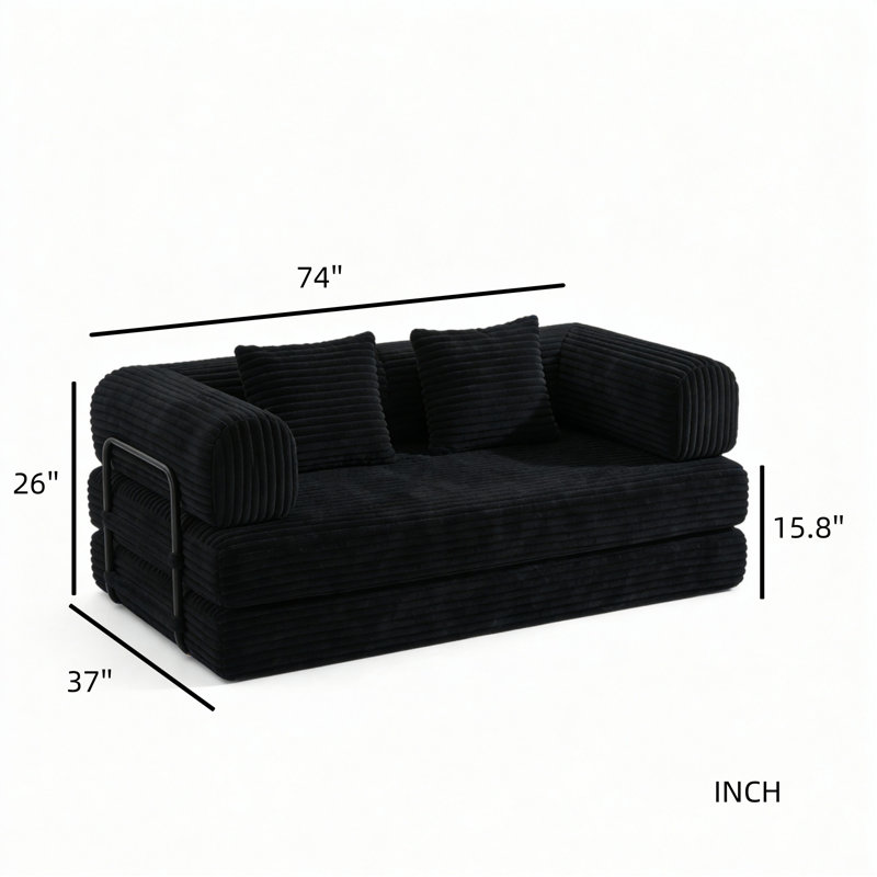 Canapé à compression avec dossier et accoudoirs, ensemble de canapé modulaire en velours deux places, canapé-lit convertible, convient aux salons et aux chambres à coucher.