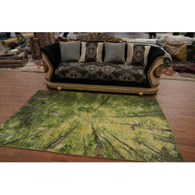 Tapis vert en coton 8 pi 0 po x 5 pi One-of-a-Kind