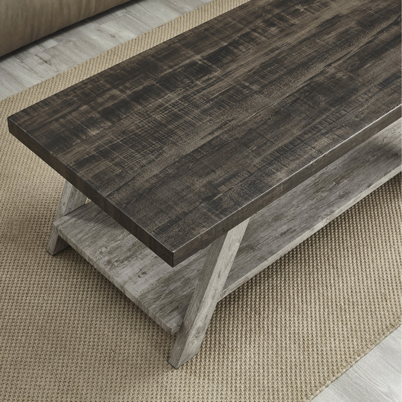 Table basse à finition vieillie avec 3 pièces et 3 tablettes en bois en noyer contemporain, Espresso, Gris