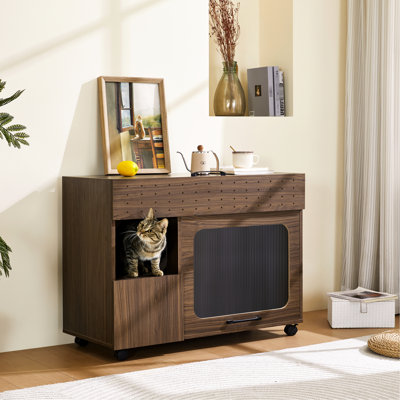 Walnut Cat Litter Box Unit - Thoughtful & Practical For Pet Accommodation With Appearance Convenient Care