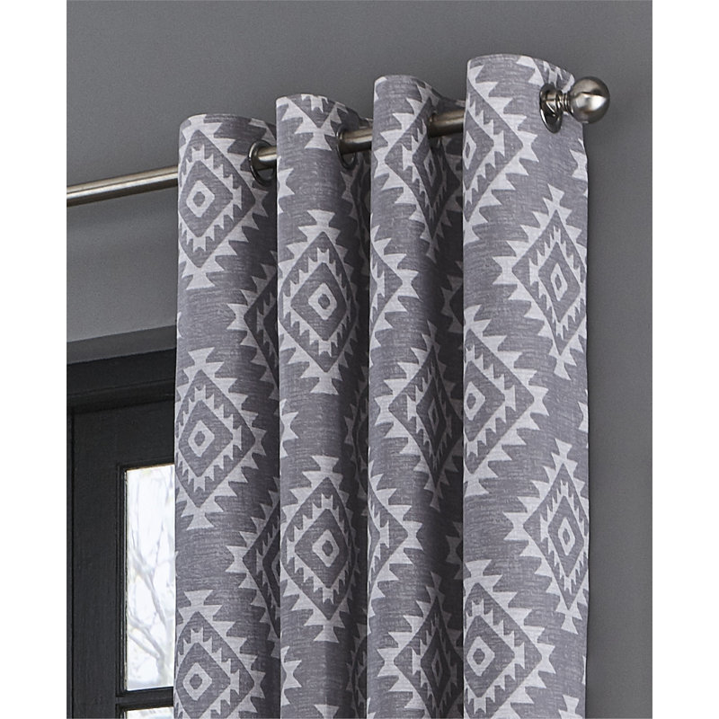 Aztec Eyelet Room Darkening Curtains, 229 W x 229 D cm, Silver