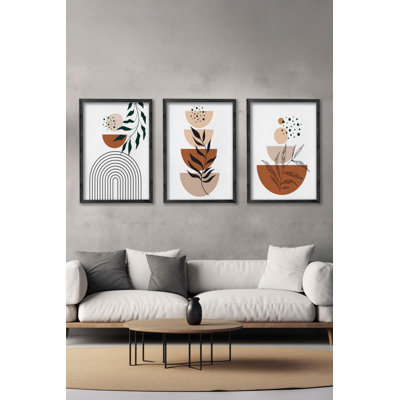 Ensemble de 3 panneaux décoratifs élégants en bois aggloméré, cadre en bois massif, 13,4 x 19,3 x 0,6 pouces | Œuvre d'art 100% MDF avec impression numérique | Parfait pour le salon, la chambre à coucher et le bureau, design élégant et moderne