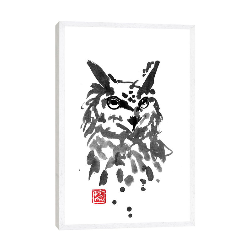 Owl by Péchane - Print on Canvas, 101.6 cm H x 66.04 cm W, White Framed