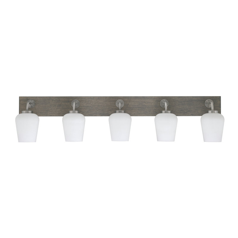 Barre d'éclairage de salle de bain 5 lumières Oxbridge, Graphite / gris vieilli, Clair