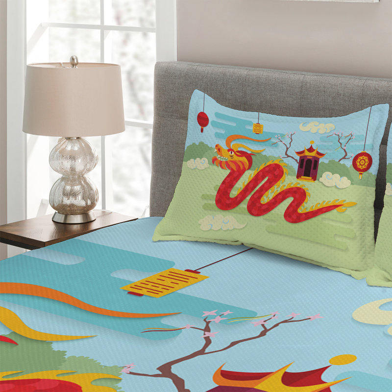 Dragon Coverlet, King Bedspread + 2 Shams