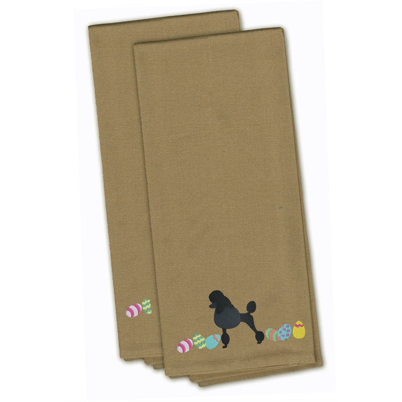 Cotton Embroidered Tea Towel Kitchen Towel, Tan, 28" H x 19" W x 0.1" D