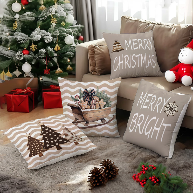 4 housses de coussin décoratif de Noël en forme de traîneau pour arbre de Noël