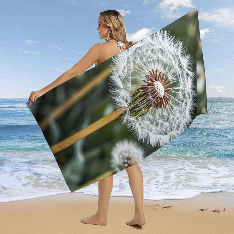 Serviette de plage surdimensionnée en pissenlit Serviette de bain en microfibre douce à séchage rapide Serviettes de piscine absorbantes à séchage rapide Léger sans sable Couverture lavable à la machine pour le pique-nique de natation 50 * 60 pouces
