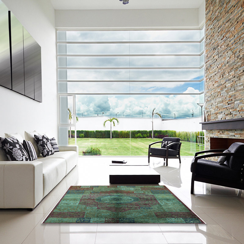 Tapis vert de style oriental, Carré 7 pi