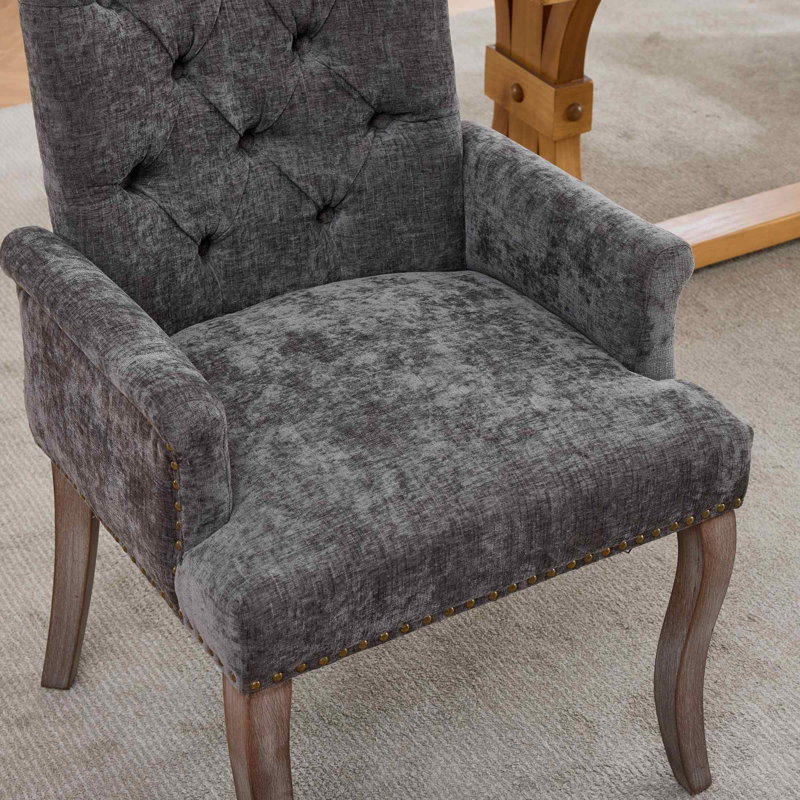 Chaise de salle à manger rembourrée en tissu chenille, fauteuil d'appoint capitonné à dossier haut avec pieds incurvés en bois massif, capacité de charge de 136 kg pour salle à manger, cuisine et bureau (chaise simple)
