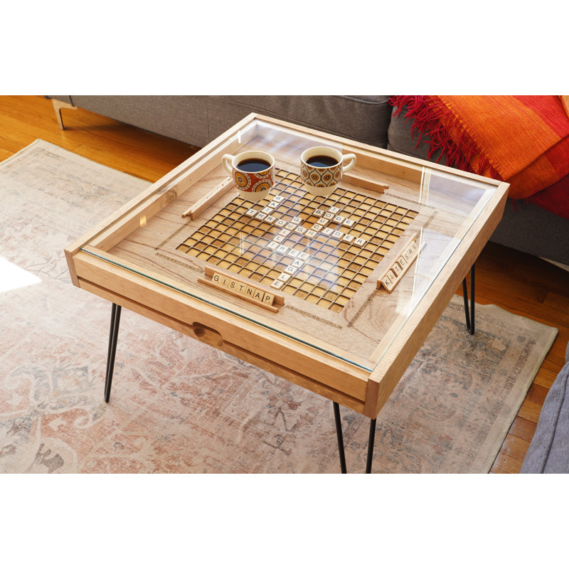 Sharnetta Rustic Word Game Table with Removable Glass Top