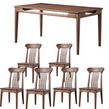 Dining Room Rectangular Simple Table 6 - Person Walnut Solid Wood Solid Wood Top Four Leg Dining Set