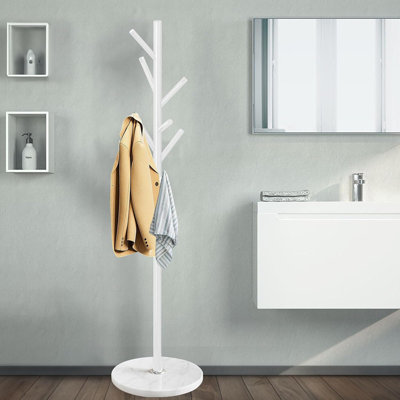 Portemanteau autoportant avec base en marbre naturel - Portemanteau en métal blanc à 8 crochets pour le vestibule, le couloir et la chambre à coucher
