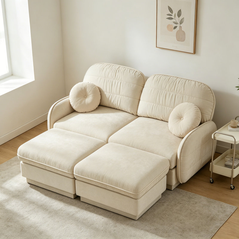 Canapé en U en forme de U en chenille avec dossier matelassé et coussins ronds, canapé profond pour le salon, beige crème