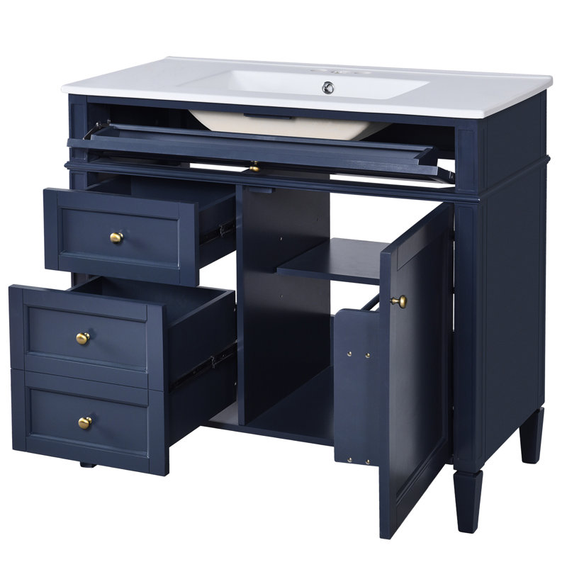 Meuble-lavabo bleu 36 po avec lavabo 36 po, 2 tiroirs et rangement efficace