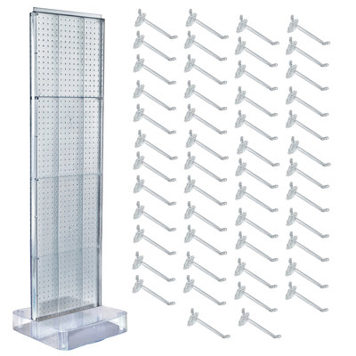 Clear Two-sided Pegboard Floor Display On Studio Base With (50) 6" Clear Hooks