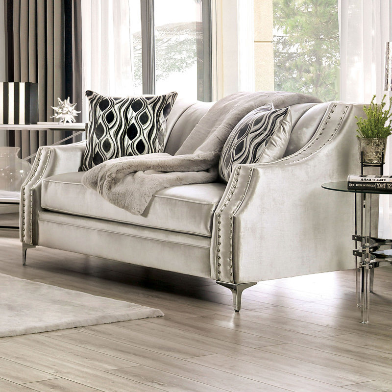 67.4" W Transitional Loveseat, Silver