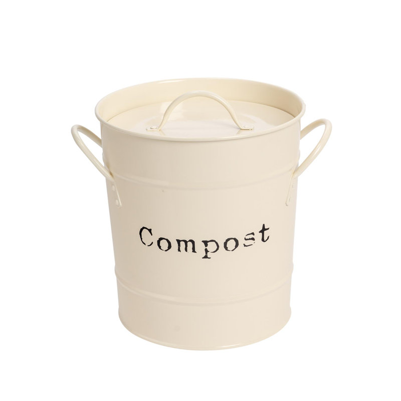 Harbour Housewares - Vintage Metal Kitchen Compost Bin, Cream