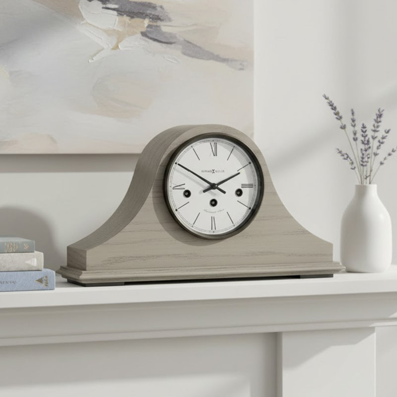 Horloge de cheminée Lakeside, cadre en bois franc Tambour avec carillon mécanique Westminster, mouvement à clé