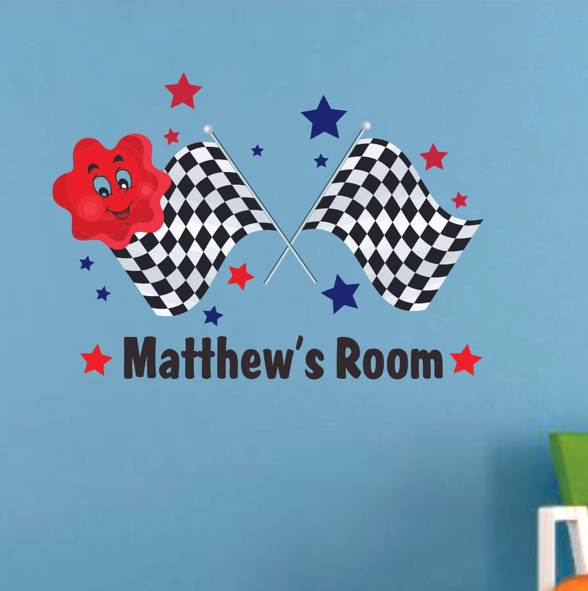 Room Racing Flags Zoomie Kids Race Flag Flags Racing Stars Cartoon Customized Wall Decal ...