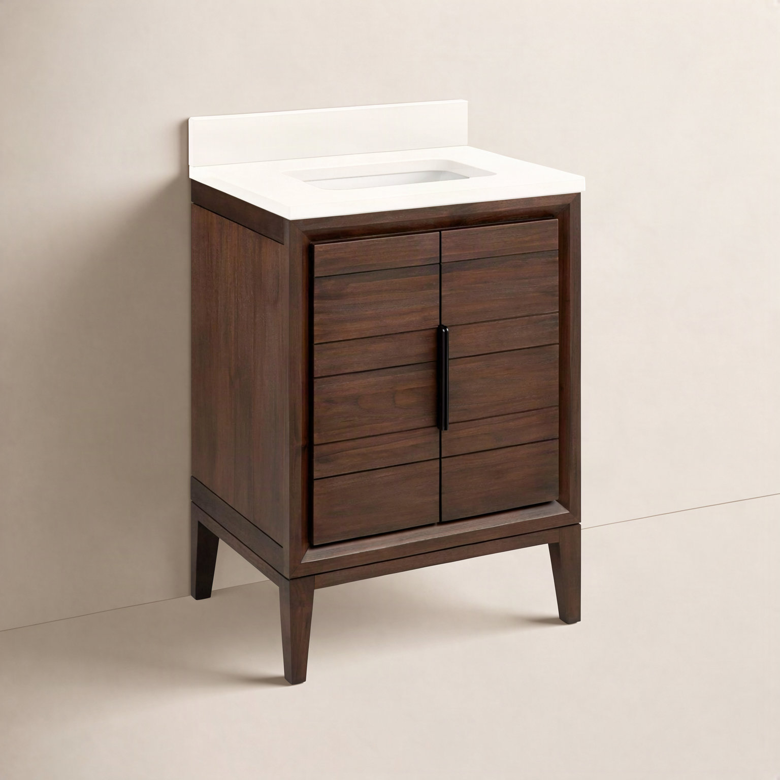 Aliso 24" Carrara Marble Single Bathroom Vanity, Arctic White Quartz, Java, No Faucet Hole