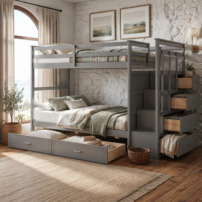 Bunk Bed with 2 Drawers and Staircase