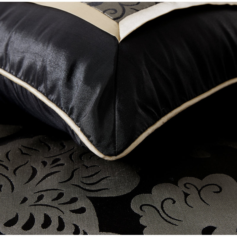 Mollybee 9 Piece Comforter Set, Très grand édredon et 8 pièces supplémentaires, Noir / or