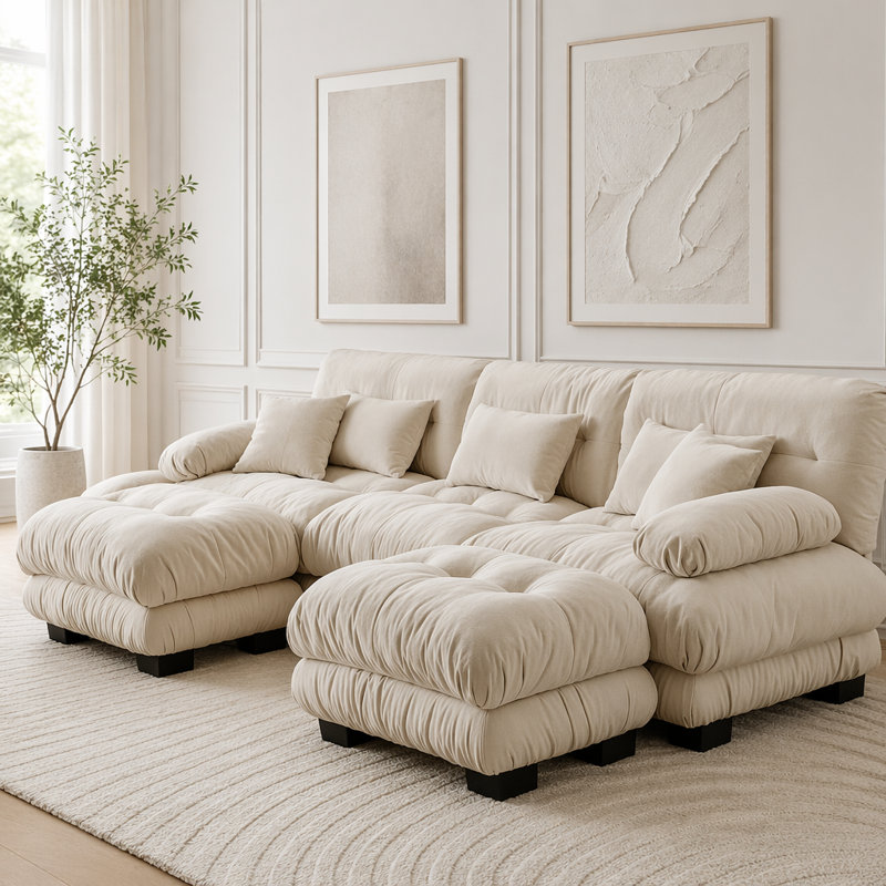 Canapé Cloud, canapé en chenille, Café léger + 3 sièges + 2 chaises