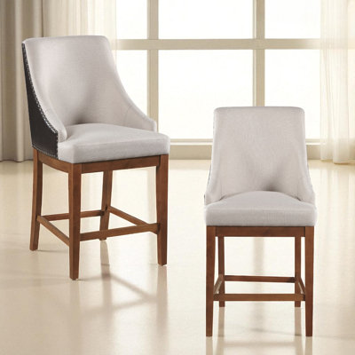 Chaise à hauteur de comptoir Allard rembourrée en brun et beige (ensemble de 2)