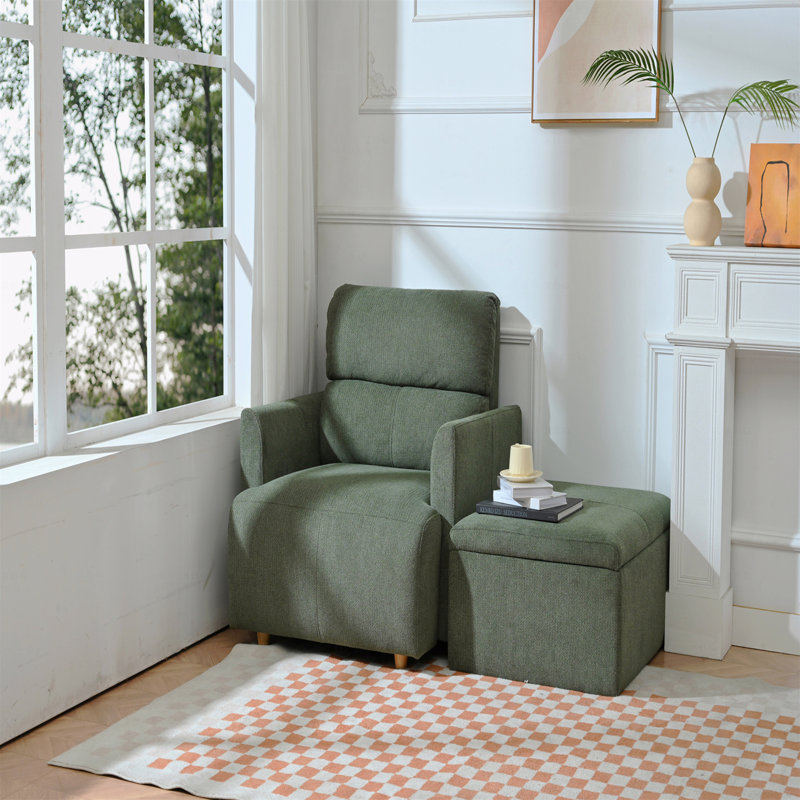 Fauteuil d'appoint rembourré avec repose-pieds avec rangement, Vert foncé