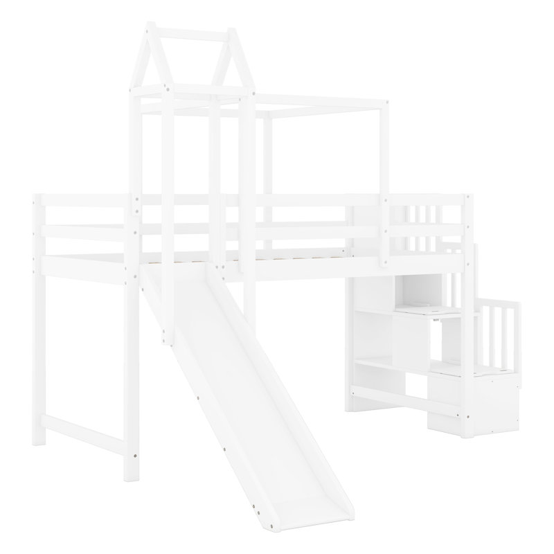Lit mezzanine simple avec tente et tour, Bleu
