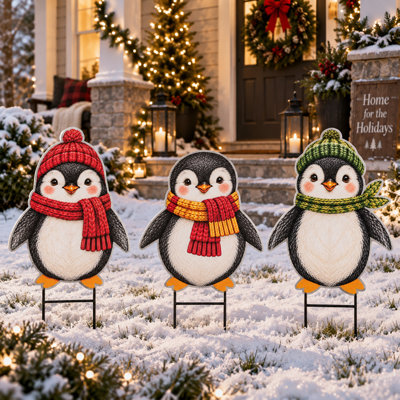 Pingouins de Noël - ensemble de 3 - décorations des Fêtes pour l'extérieur