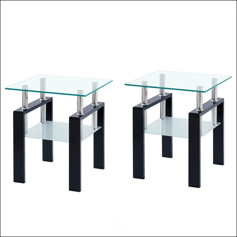 2-Piece Clear Tempered Glass Small Table