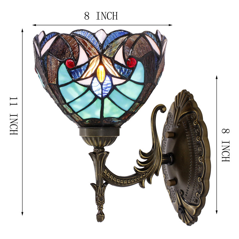 Applique murale Tiffany en verre teinté vert de style liaison de 8 x 10,5 x 11 pouces pour chambre à coucher dans le couloir