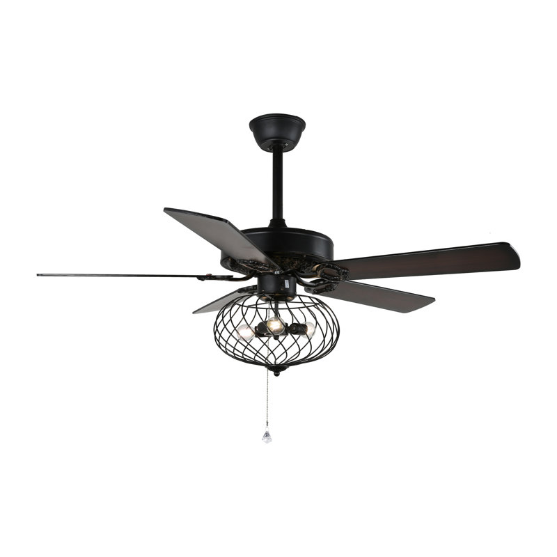 Malaptias Ceiling Fan with Light Kit, Black, 52"