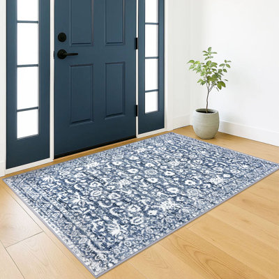 Vintage Floral Printed Washable Non-Slip Area Rug Living Room Rug Bedroom Rugs