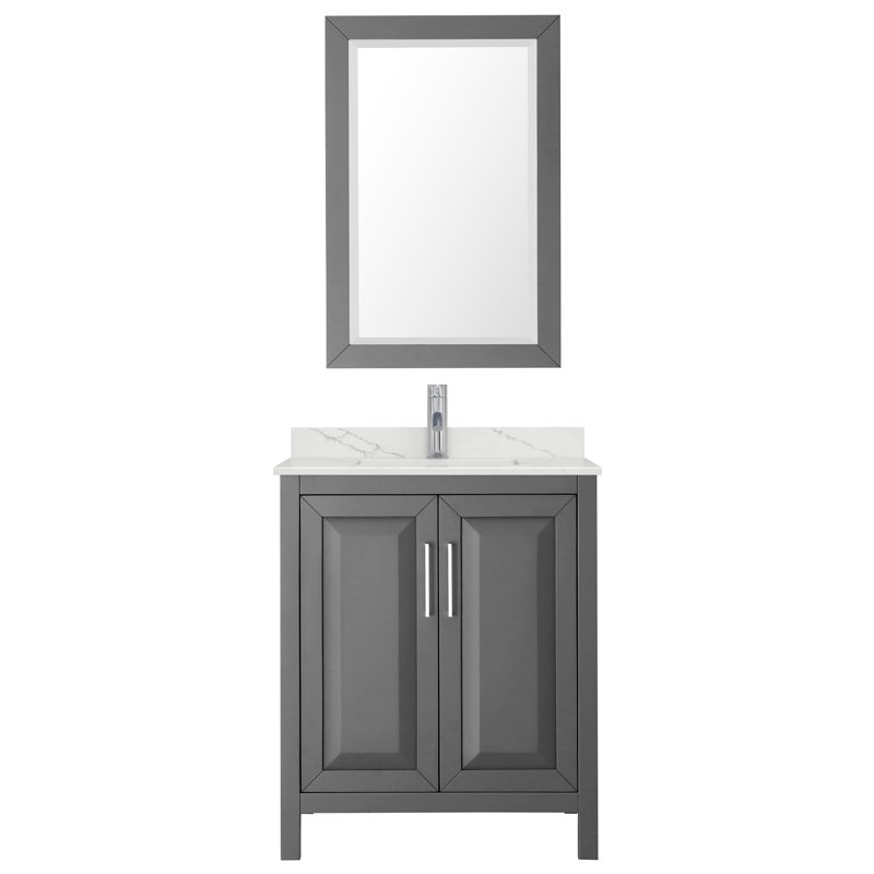 Daria 30 in. with Mirror Vanity, White Quartz, Gray, Polished Chrome