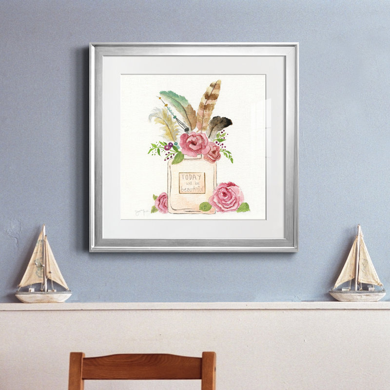 Boho Bouquet I - peinture encadrée, Cadre argenté, H 17,5 po x l 17,5 po x P 1,5 po