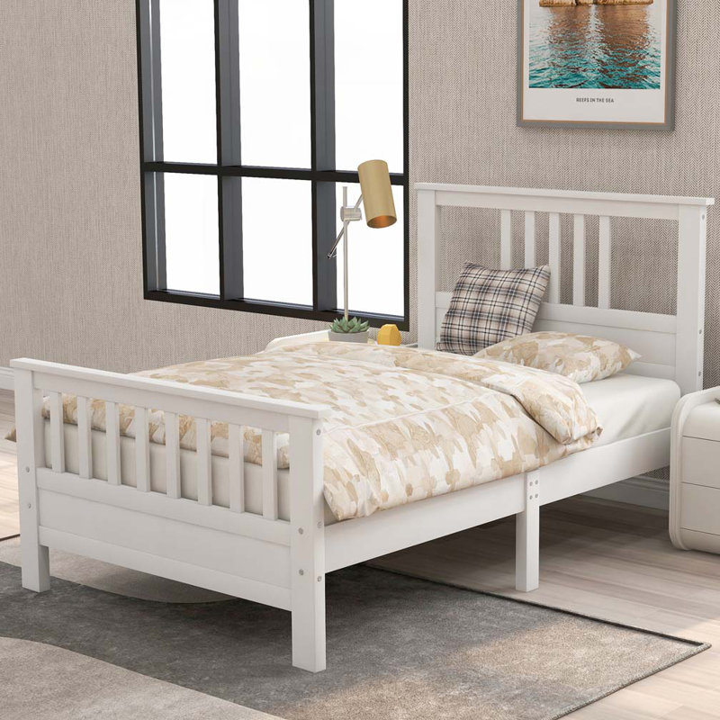 Lit plateforme en bois avec tête et pied de lit, Simple