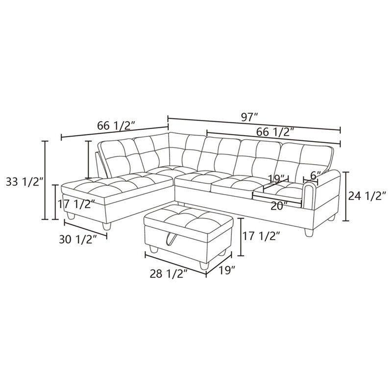 Jacksmith Upholstered Sectional, Left Hand Facing, Seafoam 100% Linen