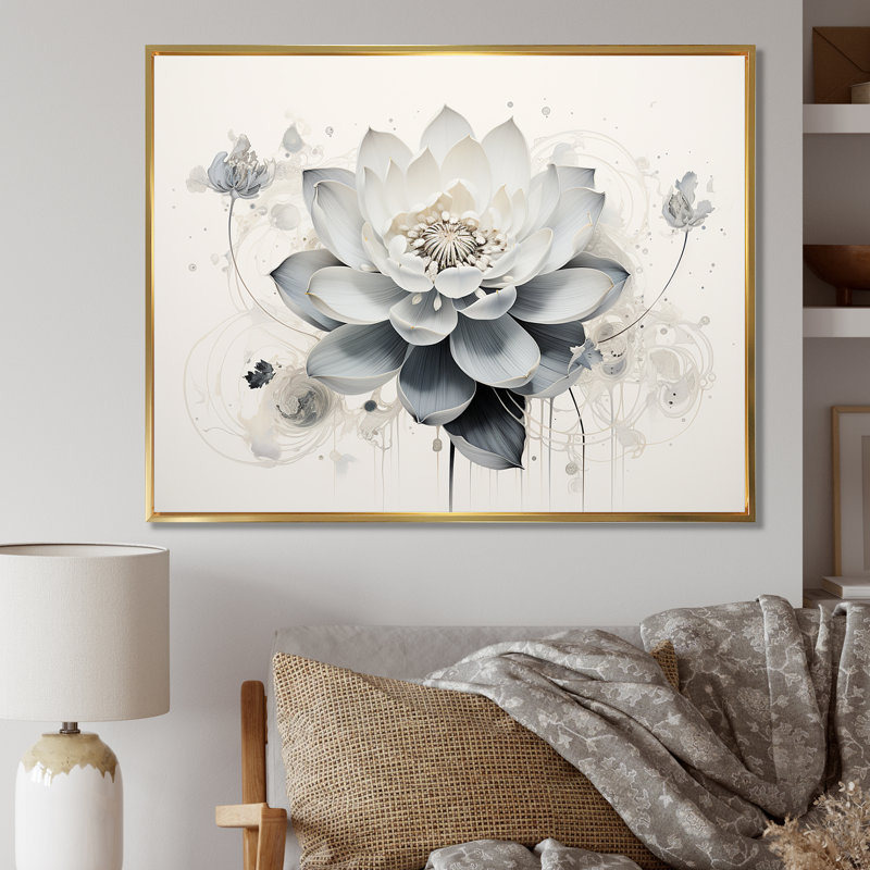 Serenity Blossum Blue Lotus sur toile, Cadre flottant doré, H 12 po x l 20 po x P 1 po
