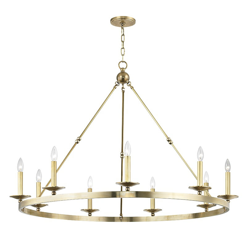Lustre en roue de chariot à 9 lumières Allendale, Laiton vieilli