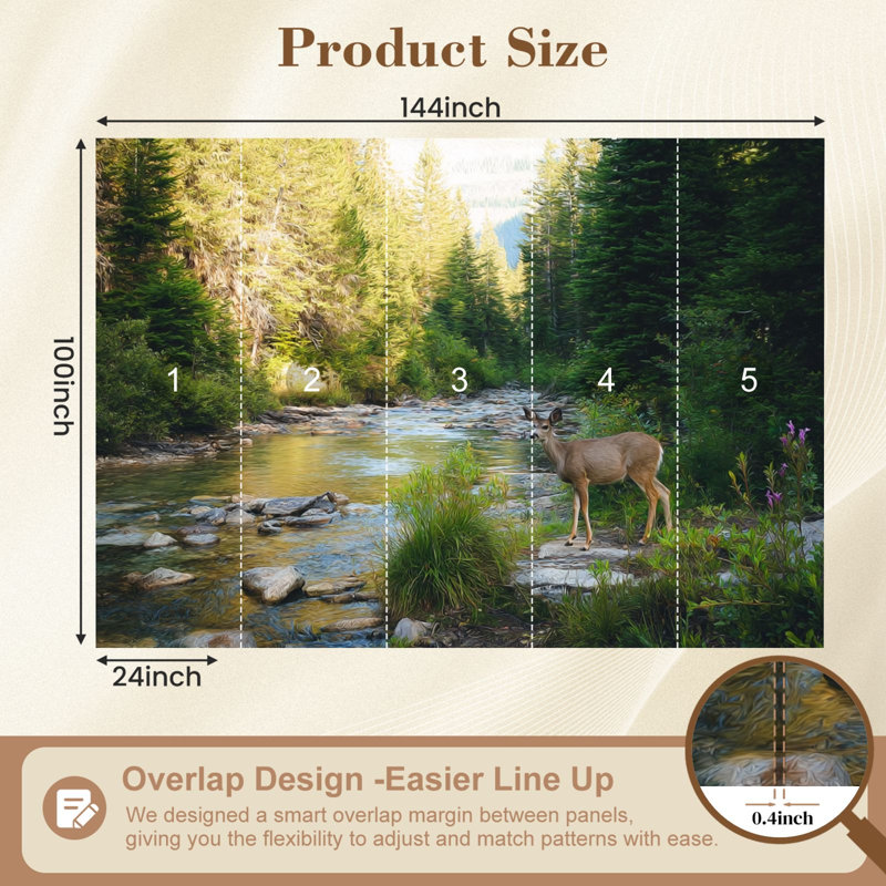 Papier peint auto-adhésif Lone Deer Forest Animal Wildlife Woodland Landscape Scenery Wallals, L 144 po x l 100 po