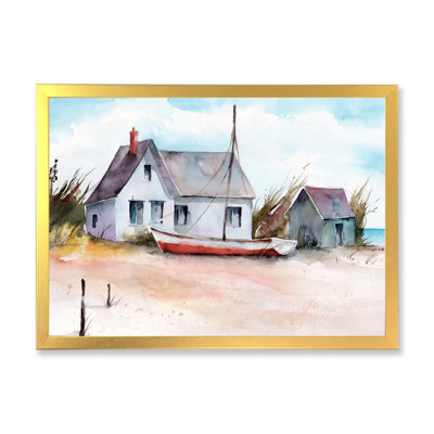 Maison avec petit bateau sur une plage I - Peinture sur toile