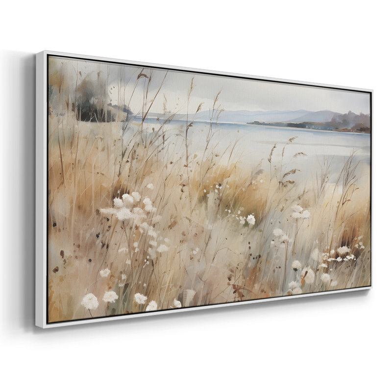 Paysage, série Mxxi, toile tendue avec châssis, prête à être accrochée, H 17 po x l 33 po, Blanc
