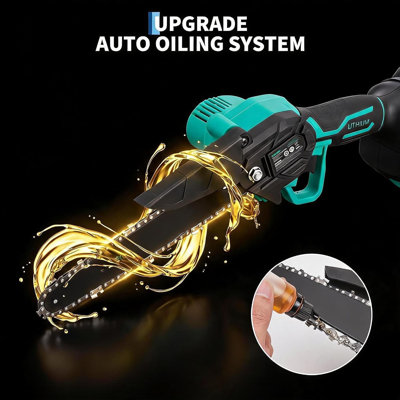 8 Inch Cordless Mini Chainsaw with 2×20V 3000mAh Batteries, Brushless Motor, 8m/s Cutting Speed, Tool-Free Tensioning for Tree Trimming & Firewood Cutting