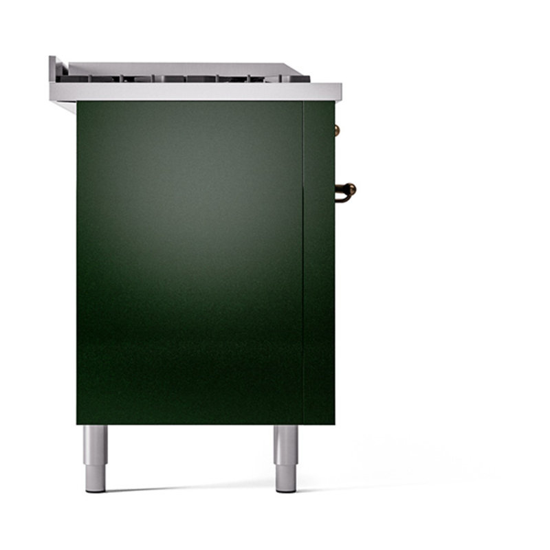 ILVE Nostalgie II Noblesse 60 in Dual Fuel Range 7 Burner, Griddle, Frenchtop, Emerald Green/Burnished, Natural Gas