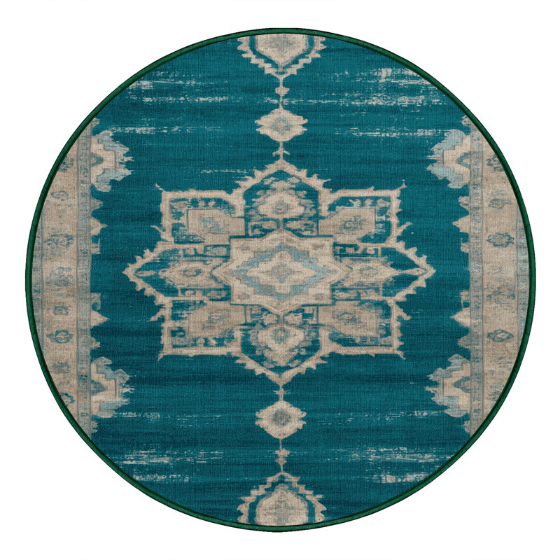 Machine Washable Overdyed Green Area Rug, Round 8'