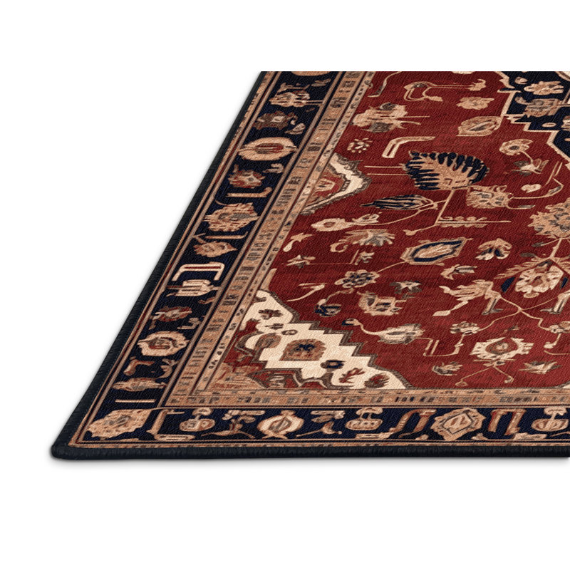 Machine Washable Persian Black Area Rug, Runner 2' x 4'