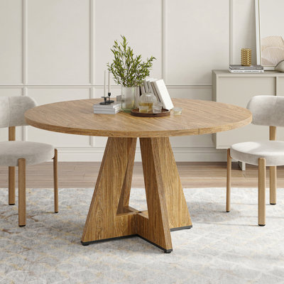 47" Round Dining Table For 4-7 People, Modern Wood Kitchen Table With Sturdy Metal Base, Large Round Dinner Table For Dining Room, Easy Assembly